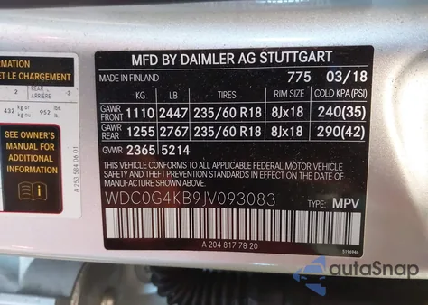 2018 Mercedes-Benz Glc 300 4Matic из США, поврежденный, VIN WDC0G4KB9JV093083